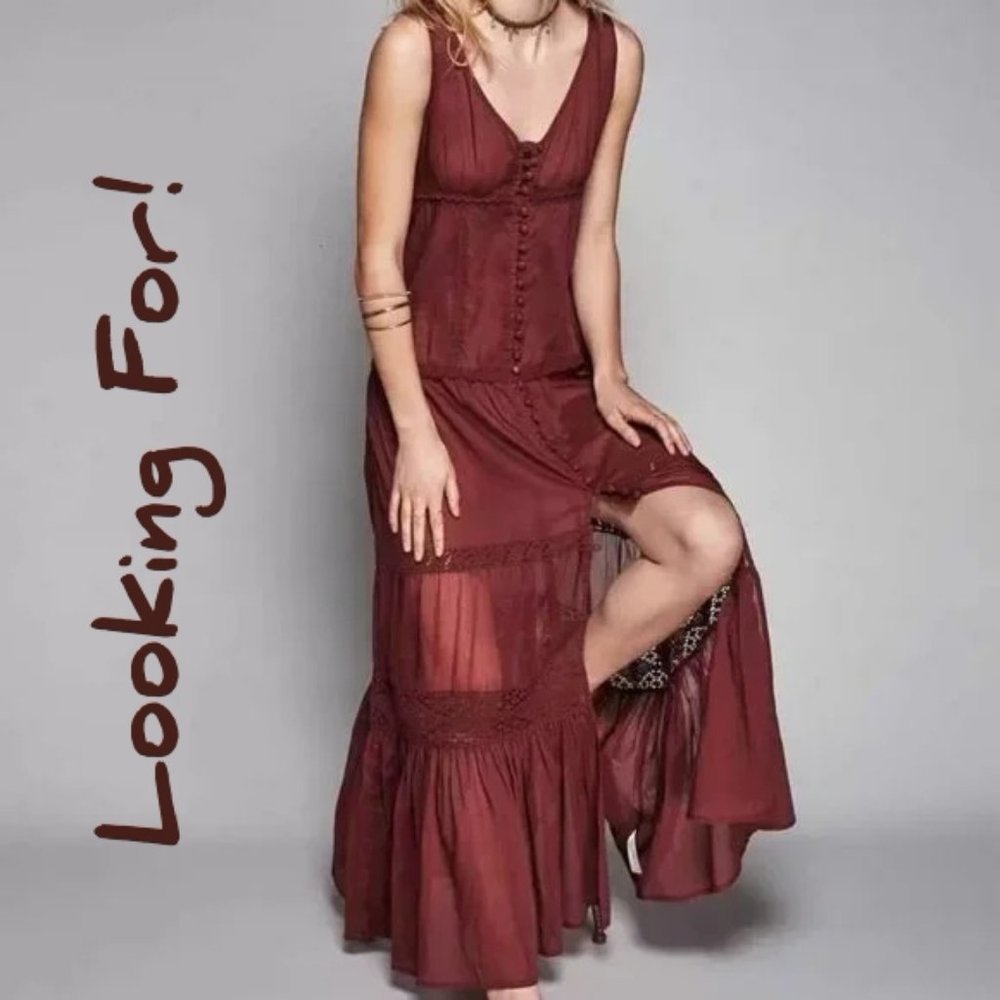 ISO Free People Victoria Button Front Maxi Dress Color Dark Red Burgundy Size XS